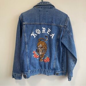 Forever 21 Blue Jean Jacket with Tiger Embroidery